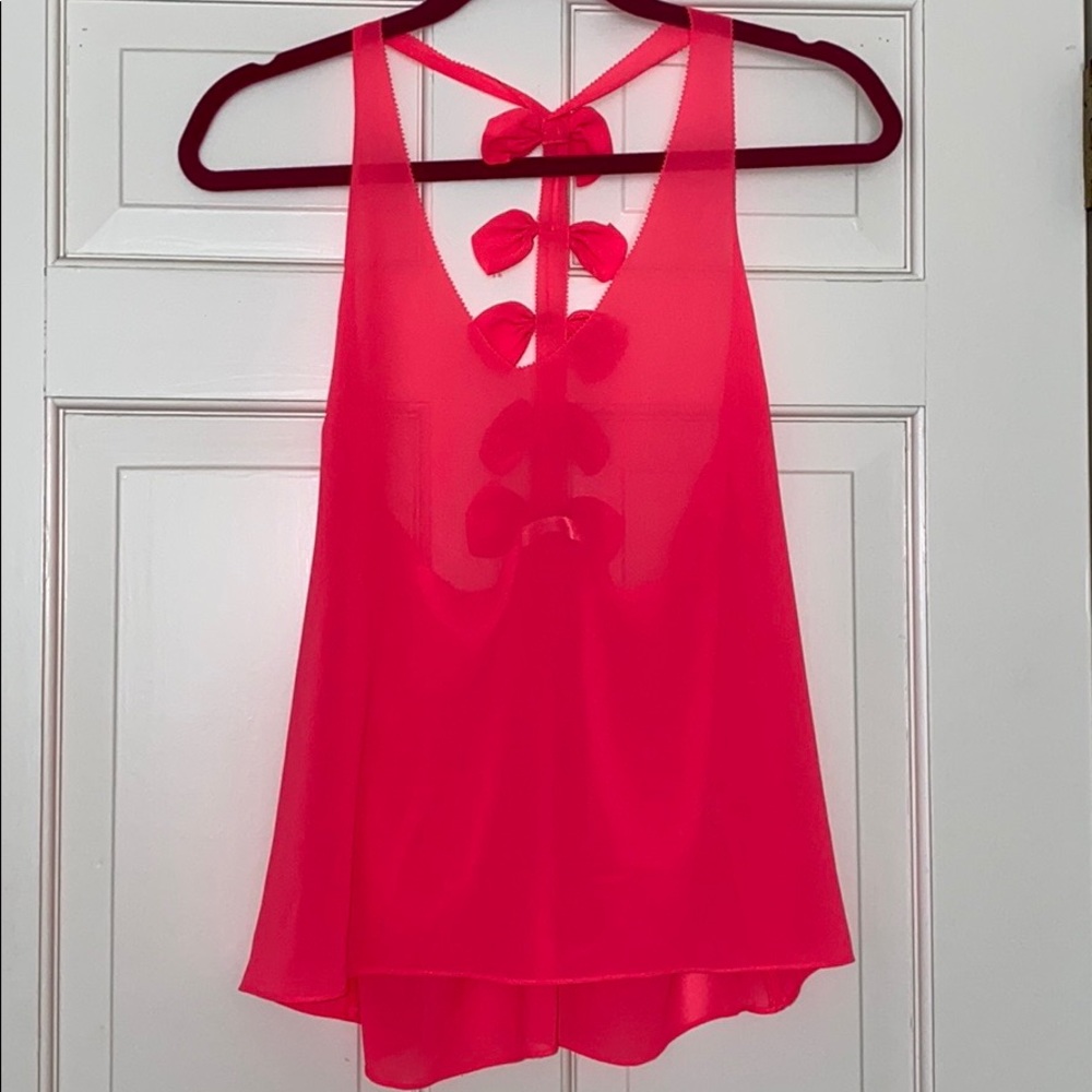 Hot pink / neon pink LF Sheer Bow Tank - Small